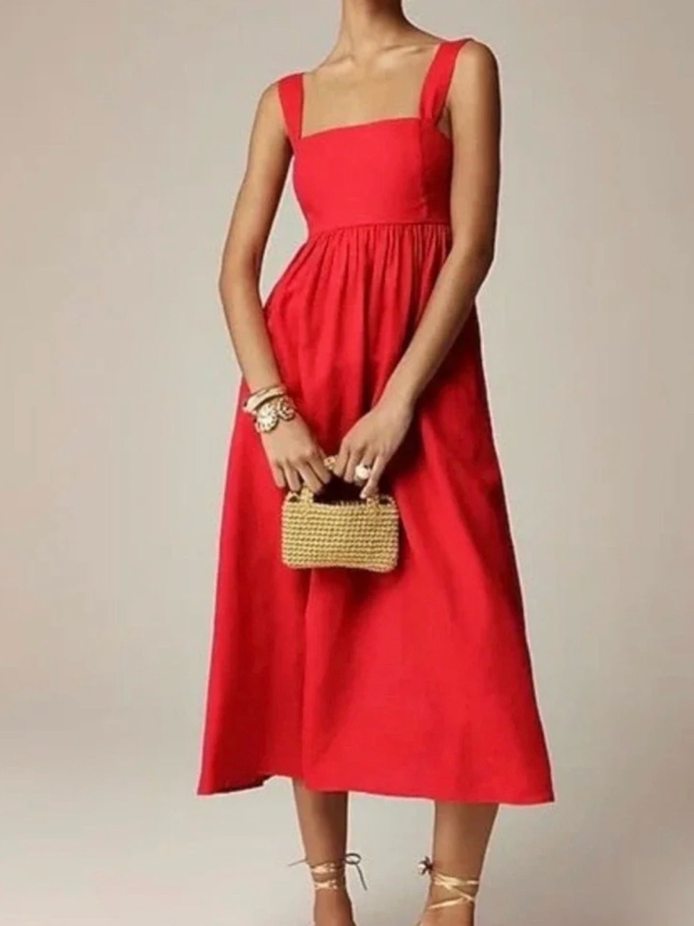J. Crew Red Midi Dress with Square Neck